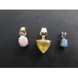 Three hallmarked 9ct gold pendants largest 22mm, total weight approx 5.8 grams, all good condition