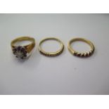 Three hallmarked 18ct yellow gold rings, sizes L/N/O, approx 9 grams, all good condition