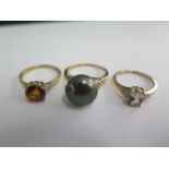 Three yellow gold rings, all marked 10K, sizes O/P/S, all good, approx 9 grams
