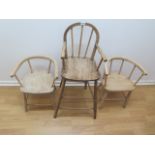 Three children's chairs , one with an Elm seat , 47 , 50 and 81 cm tall