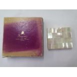 A mother of pearl compact made in Switzerland, 8cm x 7cm, in good condition in an Asprey box (worn)