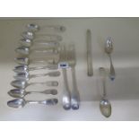 Assorted silver flatware including a filled knife, total approx 13.8 troy oz