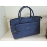 A Radley blue leather handbag, 33cm wide, in good condition