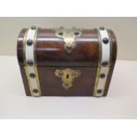A Victorian walnut banded dome top correspondence box, 13cm tall x 17cm x 10cm, generally good