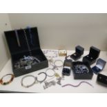 An assorted lot of costume and silver jewellery including rainbow sapphires