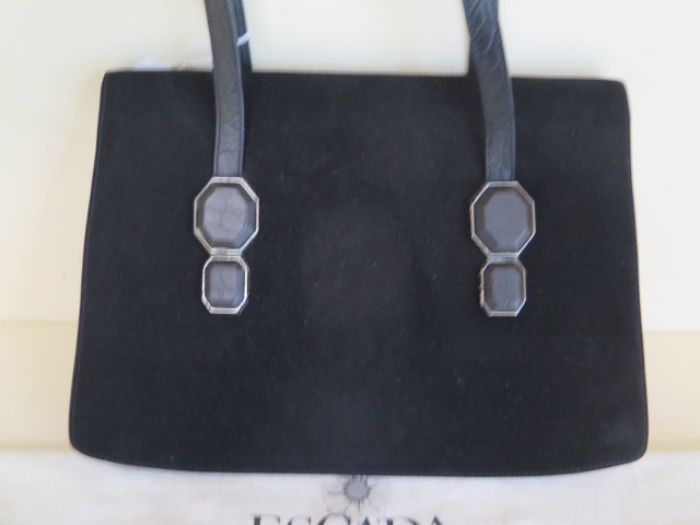 An Escada black suede handbag with pink lining, 31cm wide, in good condition with outer bag - Image 3 of 4