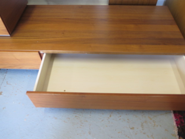 A Designer Teak effect four drawer TV stand sideboard with coffee table and two wall shelves . The s - Image 4 of 6