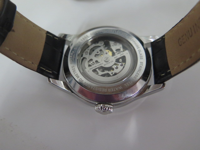 A Rotary stainless steel skeleton automatic gents wristwatch with 42mm case on black leather - Image 3 of 3