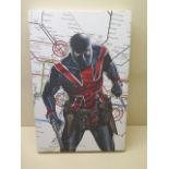 A Marvel 2010 character Union Jack print on canvas, 45cm x 30cm, some scuffing to one leg