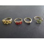 Four hallmarked 9ct yellow gold rings, sizes N/O and S, total weight approx 12.8 grams, all good