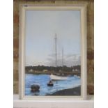 A framed Margaret Glass pastel of Felixstowe Ferry, 54cm x 35cm, frame size 62cm x 42cm, in good