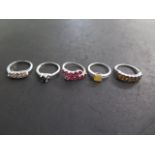 Five 9ct white gold rings, sizes N/S approx 13.7 grams, all good condition