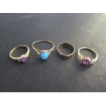 Four 9ct gold rings, size Y to N, three hallmarked, total weight approx 9.8 grams, largest ring