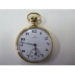 A Helvetia gold plated top wind pocket watch 50mm case, small crack to glass, running, hands advance