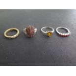 Three hallmarked white gold 9ct rings, sizes O and N, total weight approx 9.4 grams, all good, and a