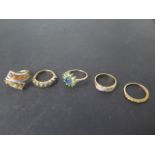 Five 9ct yellow gold rings, sizes N/P/R/Q, total weight approx 15 grams, all good condition