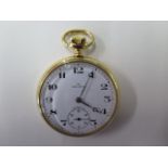 A Helvetia gold plated top wind pocket watch 50mm case, in good condition, running, hands advance