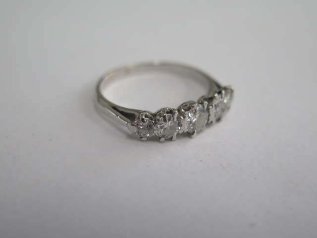 An 18ct white gold five stone diamond ring, size L, the centre stone approx 0.28ct, weight approx - Image 2 of 3