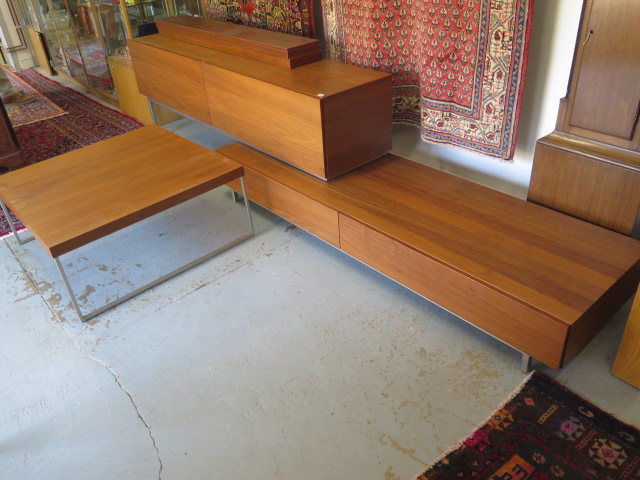 A Designer Teak effect four drawer TV stand sideboard with coffee table and two wall shelves . The s - Image 2 of 6