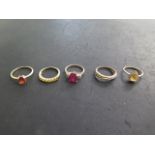 Five 9ct yellow gold rings, sizes N and S, weight approx 11.9 grams, all good condition