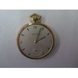 A 9ct yellow gold top wind Record pocket watch 45mm case in good condition, small dents to back of