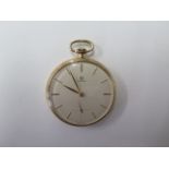 A 9ct yellow gold Omega top wind pocket watch 46mm case in good condition, running and hands