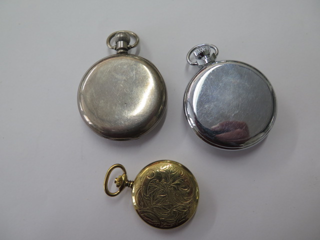 A silver limit no 2 pocket watch, a Smith black dial pocket watch and a caravelle plated pocket - Image 2 of 3