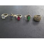 Five 9ct yellow gold rings, approx 20 grams, size N, all good condition