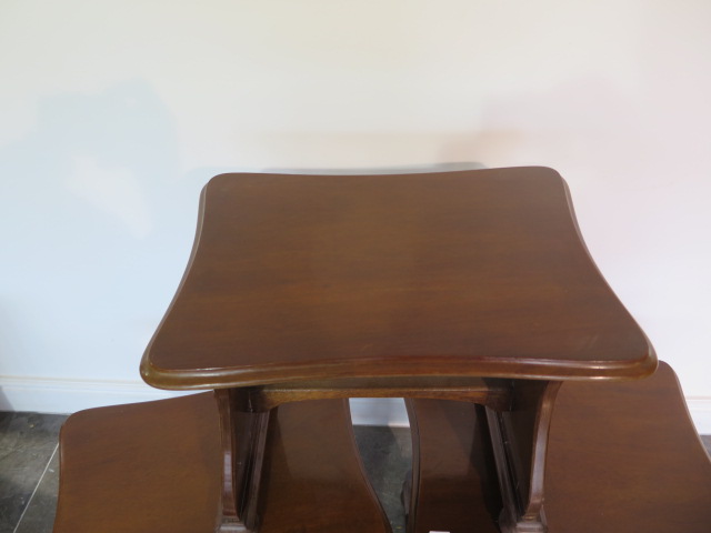 A set of three mahogany tables one with a carved rat, 44cm tall x 53cm x 40cm, all generally good - Image 2 of 3