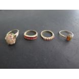 Four hallmarked 9ct yellow gold rings, three size N and one size S, all in good condition, total