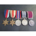 A group of five WWII medals with India Long Service medal, India medal named to S-CONDR S.E MARSHALL