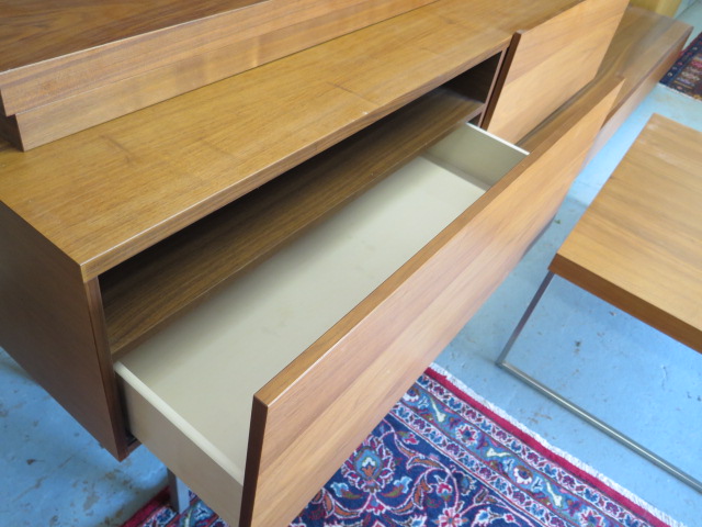 A Designer Teak effect four drawer TV stand sideboard with coffee table and two wall shelves . The s - Image 3 of 6