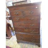 A Georgian and later chest on chest with two short over five long drawers on bracket feet 166 cm tal