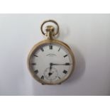 A 9ct yellow gold pocket watch with gold dust cover marked 9 375, 50mm case, dial signed Sir John