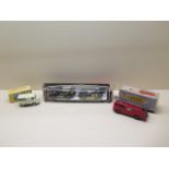 A Corgi gift set 32, a Dinky fire engine 955 and a Dinky Atlas Edition 2CV Citroen 1200K with box,