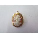 A good 9ct yellow gold cameo brooch / pendant, 3cm long, approx weight 3.5 grams, slight bending