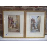 A pair of watercolours signed J W Williams of an alley with a ship at anchor in gilt frames, 40cm