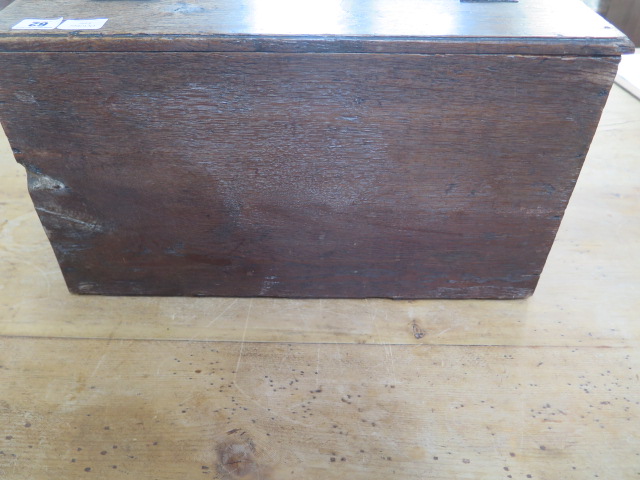 A 19th century oak clerks box with a sloping front and three internal drawers, 27cm tall x 49cm x - Image 4 of 4