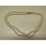 A double row of simulated pearls, approx size 6mm, all strung and knotted on thread and complete