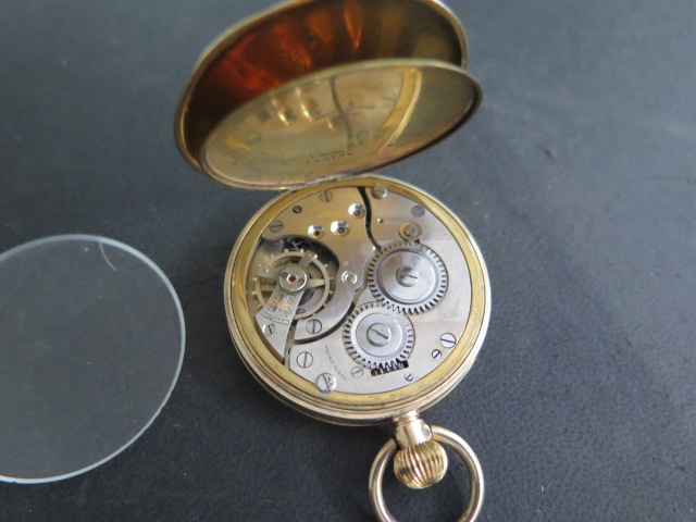 A 9ct top wind pocket watch with a base metal dust cover, 45mm case, not working and glass loose, - Image 3 of 3