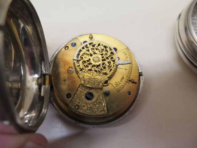 A silver pair cased pocket watch with a fusee movement, number 14084, 5.8cm outer case, generally - Image 6 of 6