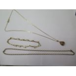 A 9ct yellow gold 50cm chain, a 9ct locket on chain and a 9ct bracelet, total weight approx 15.6