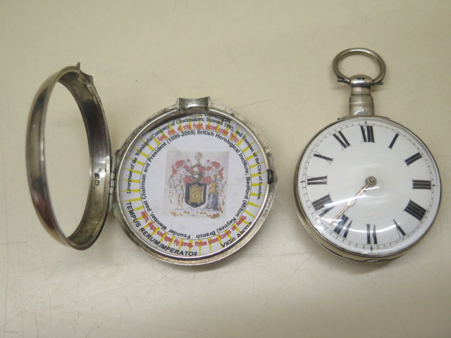A silver pair cased pocket watch with a fusee movement signed Geo Robinson London 22858, 5.8cm outer - Image 2 of 7