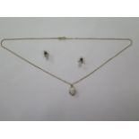 A 9ct gold opal pendant on chain and earrings, pendant 1cm long, pendant and chain weight approx 2.5