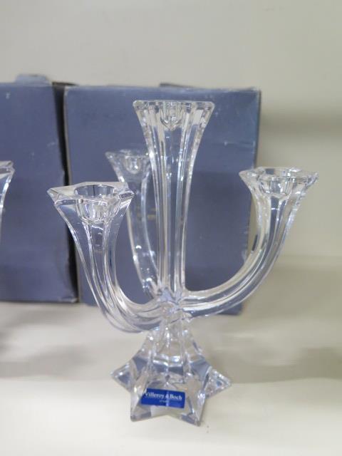 A boxed pair of Villeroy and Boch glass candlabra, 23cm tall, in good condition - Image 2 of 3