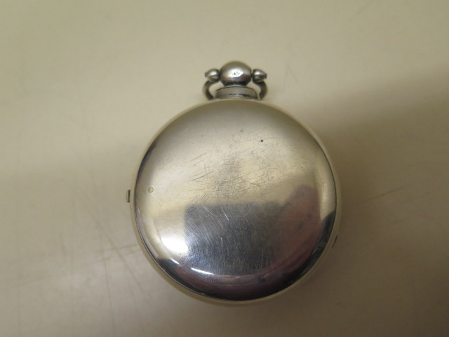 A silver pair cased pocket watch with a fusee movement, number 14084, 5.8cm outer case, generally - Image 2 of 6