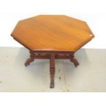 A Victorian mahogany octagonal centre table on square tapering supports and acanthus carved feet,