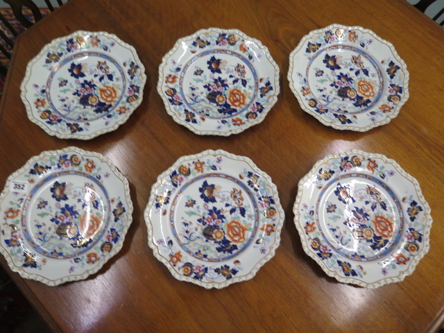 A set of six 10 1/2" diameter stone china plates by Hicks and Meish Royal Arms printed mark number