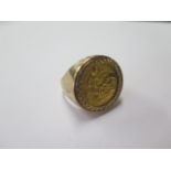 A George V gold half sovereign dated 1912 in a hallmarked 9ct ring mount, size K, approx 11.2 grams