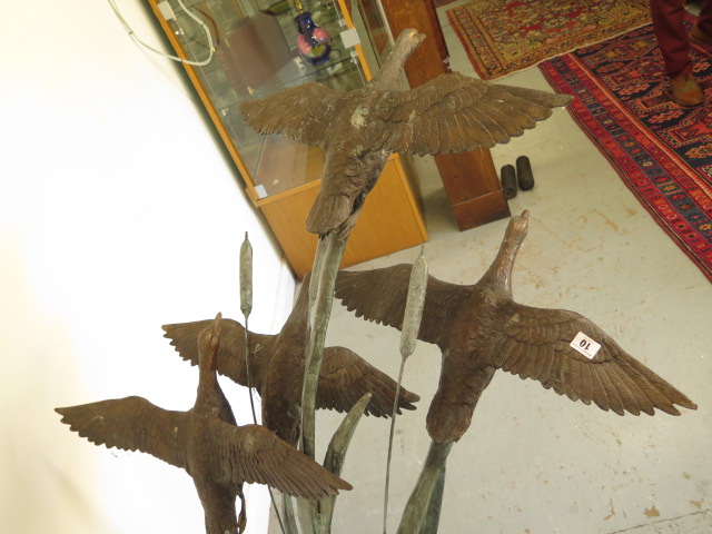 An Escar UK bronze water feature of four ducks in flight amongst the bullrushes, 128cm tall x - Image 4 of 4